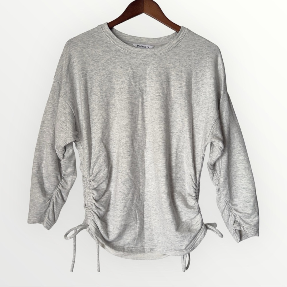 Athleta Lombard Ruched Sweatshirt Size Small Crew Neck Gray Pullover